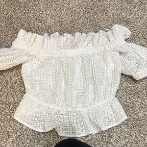 Express White Off-Shoulder Peplum Crop Top